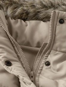 Franclia Women's Solid Color Long Sleeve Single-Breasted Detachable Fur Collar Hooded Winter Jacket - Khaki - View 4