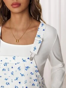SHEIN جمبسوت كاجوال للارتداء اليومي بطبعة كاملة للحوامل - ازرق وابيض - مشاهدة 6