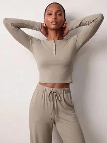 Zivah Women's Olive Green Fashion Slim Fit Long Sleeve Straight Leg Pocket Pants Sportswear Set Athletic Casual Workout For Fall Winter - Brown - View 2