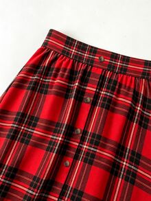 GlowEve CURVE Plus Size Plaid A-Line Skirt With Single Button Closure Fall/Winter Brunch Birthday Red Vintage Retro Christmas,New Year, Date, - Red - View 5