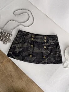 Elamini Women's Denim Camouflage Ultra Low Waist Mini Skirt - Multicolor - View 1