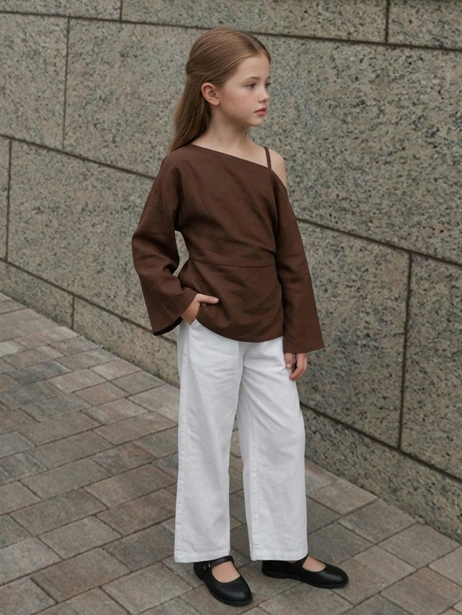 Hapijoa Tween Girl Fall Clothes Tween Girl) Lapel Short Sleeve Shirt Summer - Brown - View 1