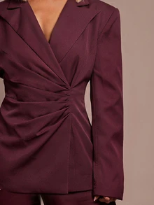 Vixey Women's Elegant Ruched Waist Long Sleeve Blazer Jacket For Office - Purple - View 5
