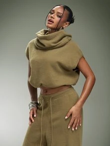 Denimoi High Neck Sleeveless Sweater Fashion Sweaters Cold Weather Fall Winter Cozy Airport Loungewear - Army Green - View 4