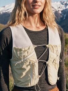 WanderVale Women's Colorblock Zipper Design Outdoor Vest Jacket - White - View 6