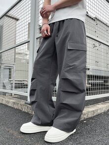 Manfinity Roghcode 男士休閒抽繩腰工裝長褲，附口袋 - 深灰色 - 查看 6