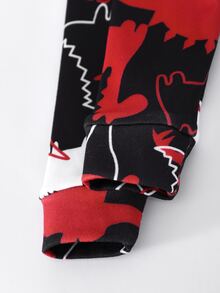 SHEIN 小男孩休閒紅色圖案修身長袖圓領居家褲裝，適合秋冬、聖誕節、新年、派對、室內穿著 - 彩色 - 查看 6
