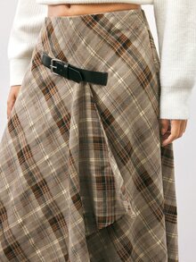 Maija Women's Plaid Casual Versatile Daily Wear Skirt - Brown - View 5