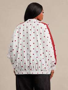 SHEIN SXY Plus Size Women's Polka Dot Casual Everyday Long Sleeve Jacket Fall - Red and White - View 9