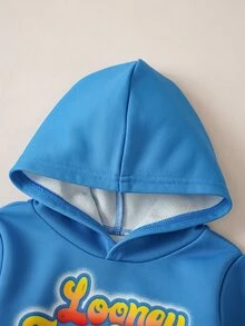 LOONEY TUNES X SHEIN Baby Boy Letter Cartoon Print Long Sleeve Sweatshirt And Pants Set - Blue - View 3
