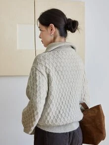 Dazy-Less Women's Autumn/Winter Apricot Round Neck Long Sleeve Cable Knit Fitted Ribbed Casual Sweater - Apricot - View 2