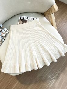 Selianne Women's Elastic Waist Ruffle Hem Knit Skirt, Autumn/Winter - Apricot - View 2