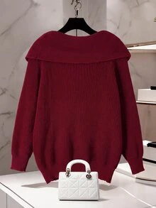 Easowa Curve Plus Size Women's Faux Pearl Decor Casual Everyday Cardigan - Red - View 2