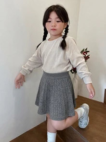 Dazy Kids 女童純色休閒日常針織裙 - 灰色 - 查看 4