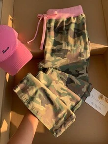 Comfortcana Women's Summer Drawstring Waist Camouflage Sweatpants Flare Pants - Multicolor - View 4