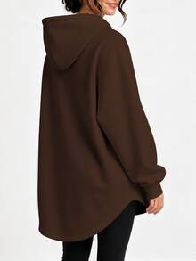 INAWLY Plus Size Women's Solid Color Casual Daily Wear Sweatshirt - Brown - View 2