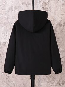 SHEIN 兒童男孩休閒字母圖案印花連帽外套，輕量寬鬆版型拉鍊連帽夾克，黑色秋季開學季冬季外套 - 彩色 - 查看 8