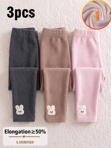 3pcs Girls' Autumn/Winter New Embroidered Cute Rabbit Patch Thickened Fleece Warm Leggings - Dark Grey - View 4