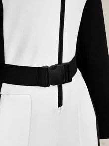 SHEIN ICON Plus Size Retro Y2K Black & White Colorblock Slimming Fitted Thermal Lined Ski Jumpsuit - Black and White - View 8