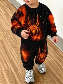 1套休閒時尚男童幼兒衛衣與運動長褲套裝，黑色上衣與黑色長褲 - 彩色 - 查看 1