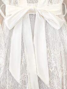 DelicateAllure White Lace Patchwork Sheer Satin Romantic Babydoll Nightgown For Women - White - View 6
