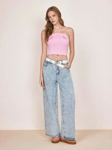 LOONEY TUNES X SHEIN Women's Cartoon Print Casual Daily Wear Halter Top - Baby Pink - View 5