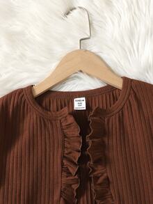 SHEIN Tween Girl Tween Girls Dresses Jacket Set 2pcs Ditsy Floral Autumn/Winter - Brown - View 4