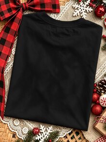 EMERY ROSE Halloween Leopard Print Bow Pumpkin Plus Size T-Shirt Vintage Print Autumn Loose Short Sleeve Women - Black - View 2