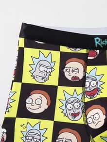 Rick and Morty X SHEIN سروال داخلي رجالي بطبعة كرتونية وحروف، كاجوال للاستخدام اليومي - الأسود - مشاهدة 5