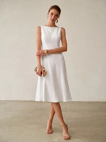 MOTF PREMIUM WOMEN'S SOLID COLOR CASUAL DAILY WEAR SUMMER SHORT DRESS - White - View 4