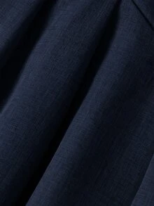 SHEIN MOD 女款純色鈕扣設計短袖百褶寬腿連身褲，白色夏季法式優雅休閒風，適合海灘、早午餐、萬聖節、開學季 - 藏蓝色 - 查看 5