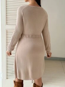 SHEIN Gaun Rajut Kasual Warna Polos untuk Ibu Hamil, Cocok untuk Sehari-hari di Musim Dingin - Khaki - View 2