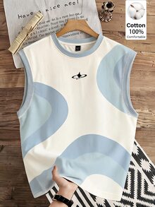 Daypath Men's 100% Cotton Wide Shoulder Tank Top, Asymmetrical Geometric Pattern Print - Multicolor - View 5