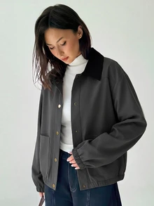 Aloruh 女款素色長袖單排扣休閒夾克 - 灰色 - 查看 6