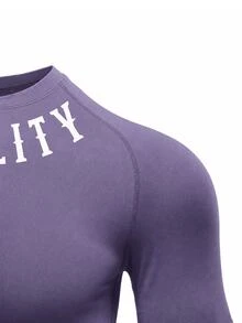 Gym Rark Men's Summer Letter Print Raglan Short Sleeve Black Compression Sports T-Shirt, Suitable For Fitness, Running, Cycling, Gym - Purple - View 4