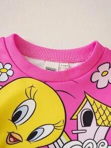 LOONEY TUNES X SHEIN Baby Boy Cartoon Pattern Long Sleeve Sweatshirt And Pants Casual Daily Outfit - Pink - View 3