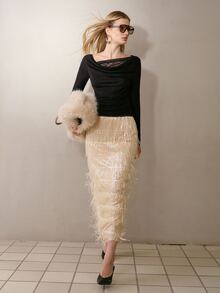 MOTF PREMIUM WOMEN'S TASSEL DESIGN FASHION VERSATILE SKIRT - Champagne - View 1