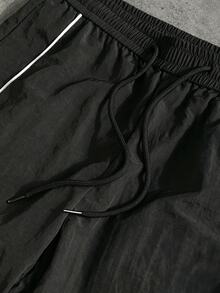 男士牛角圖案印花抽繩腰運動長褲 - 黑色 - 查看 3