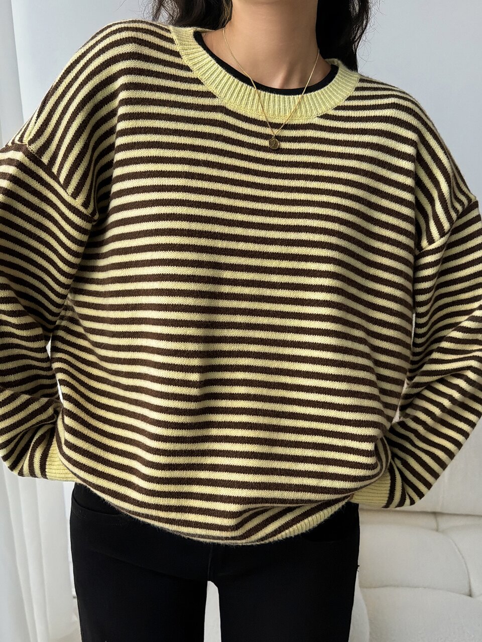Women's Colorblock Striped Loose Long Sleeve Casual Streetwear Daily Korean Style Thick Knit Sweater, Autumn/Winter