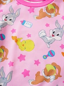 LOONEY TUNES X SHEIN Baby Girl Cartoon Print Short Sleeve Top And Shorts Loungewear Set - Multicolor - View 4