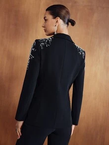 MOTF PREMIUM WOMEN'S AUTUMN/WINTER ELEGANT BEADED & EMBROIDERED BLAZER - Black - View 3