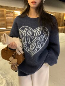 DAZY Women's Round Neck Long Sleeve Autumn/Winter Sweater - Blue - View 3