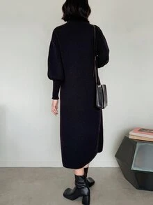 FRIFUL Women's Colorblock Casual Everyday Knit Dress Fall Work Black And White Striped - Black - View 6