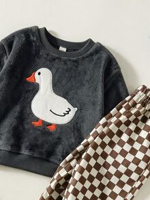 SHEIN Baby Boy Cartoon Animal Pattern Knitted Soft Crew Neck Long Sleeve Pullover Sweatshirt And Elastic Waist Long Pants 2 Pieces Set - Multicolor - View 4