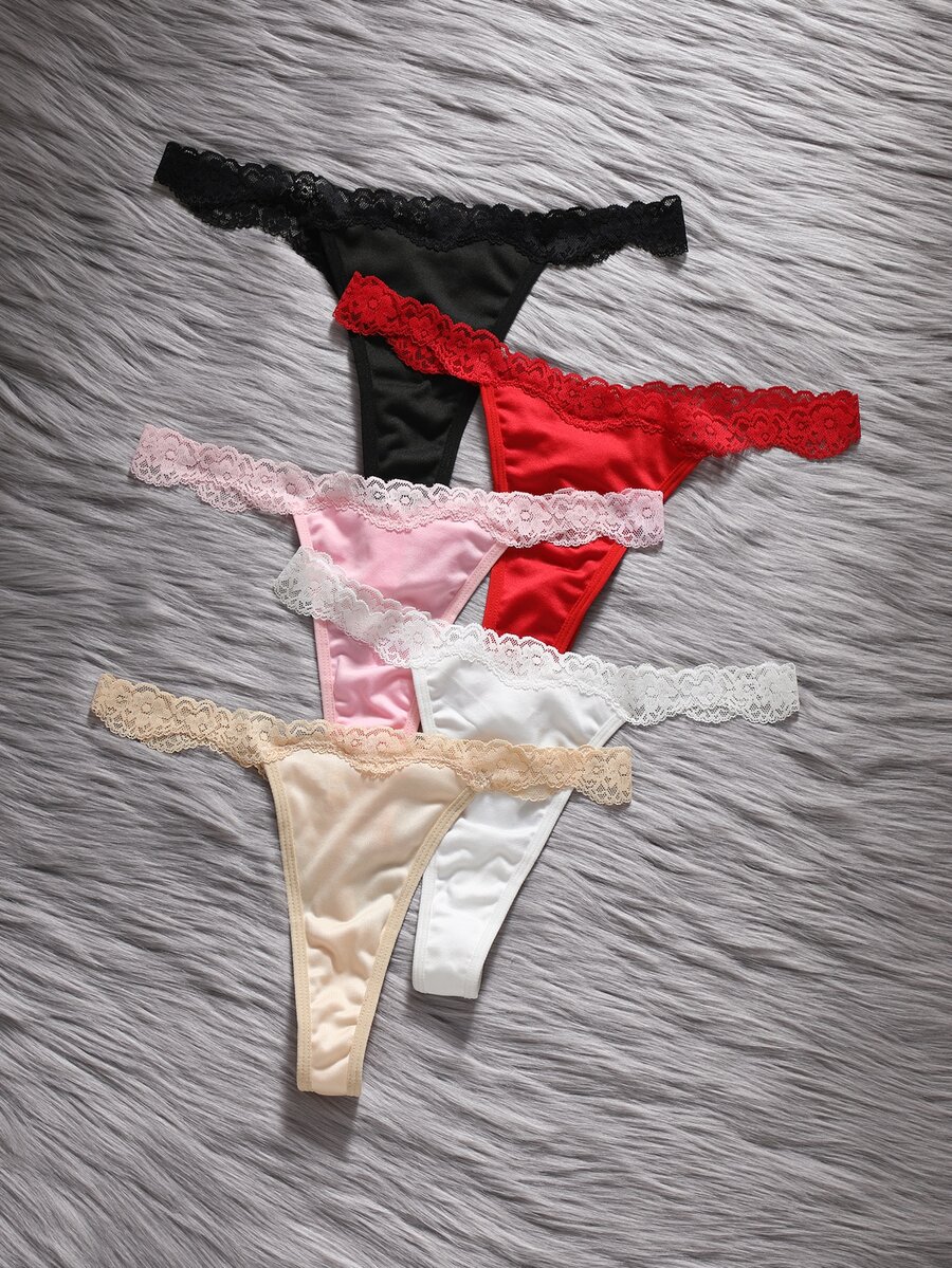 EmpressEnvy Women's Delicate Lace Trim Sexy Thong Panties 5-Piece Set - Multicolor - View 1
