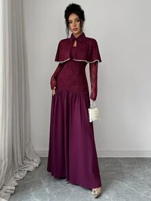 Flora Isola Flora Isola فستان طويل نسائي كاجوال للخريف/الشتاء بتصميم خصر مكشكش وتصميم مطوي بلون موحد، مناسب للتنقل اليومي والخروجات والتسوق - عنابي اللون - مشاهدة 4