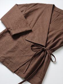 Hansera Middle-Aged Women Casual Tie-Front Shirt For Daily Wear - Brown - View 4