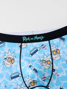 Rick and Morty X SHEIN Men's Boxer Briefs Cartoon Anime Print Underwear - Blue - View 4