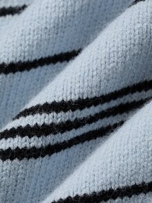 Dazy Plus Korean Style Colorblock Striped Loose Long Sleeve V-Neck Casual Vacation Spring Autumn Pullover Knit Sweater Winter - Dusty Blue - View 7