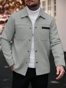 Manfinity CasualCool Men Solid Color Casual Long Sleeve Overcoat, Suitable For Autumn And Winter Overcoat Men Summer Overcoat Grey Button Up Overcoat - Light Grey - View 7